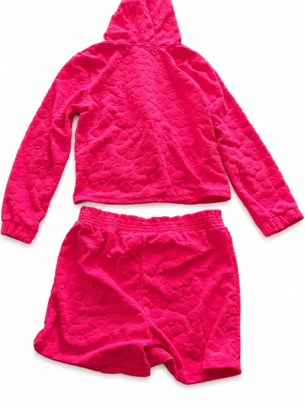 Betsey Johnson Girls Size 12 Pink Floral Textured Hoodie & Shorts 2 Piece set